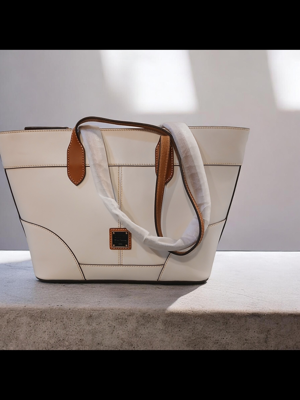 Dooney & Bourke Cream Tote with Brown Trim